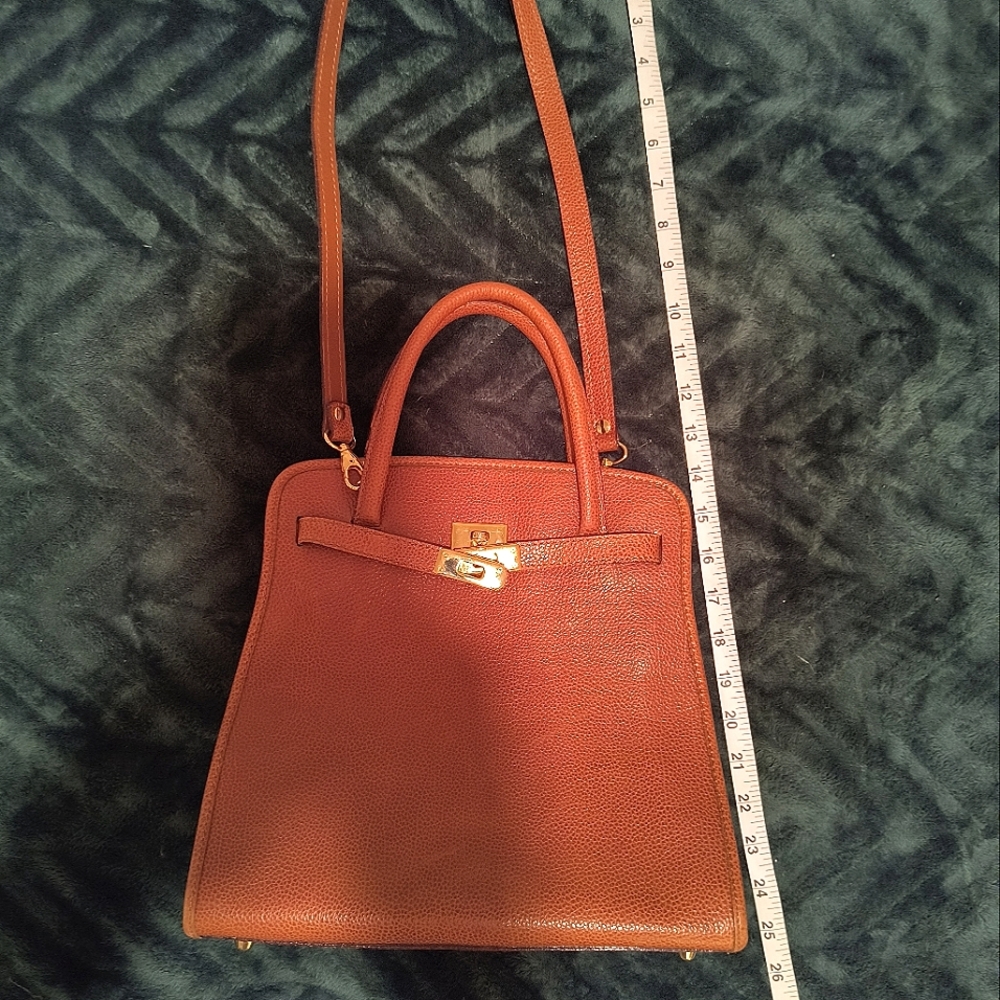 Tan Leather Satchel with Gold-Tone Hardware - Picture 8 of 8